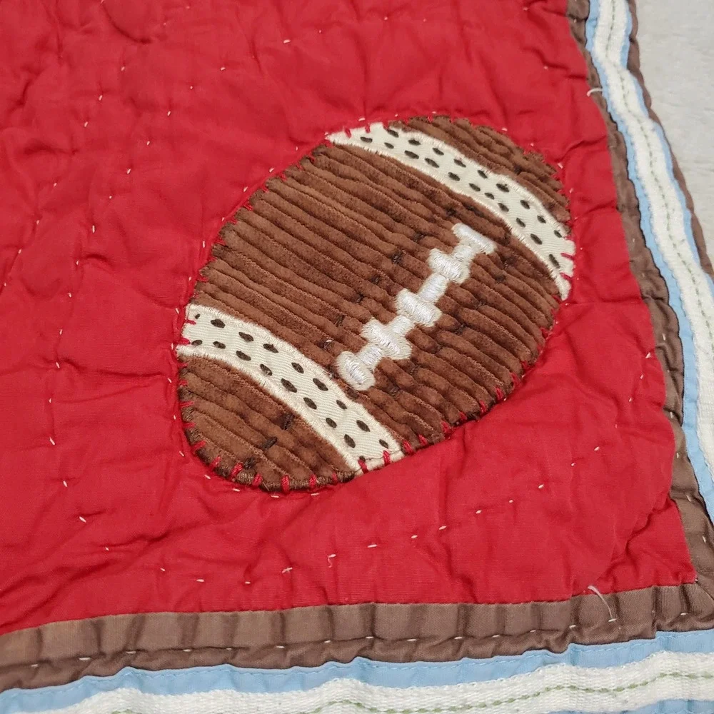 Pottery‎ Barn Kids Red Quilted Football Toddler Crib Pillow Sham Cover Set Pair